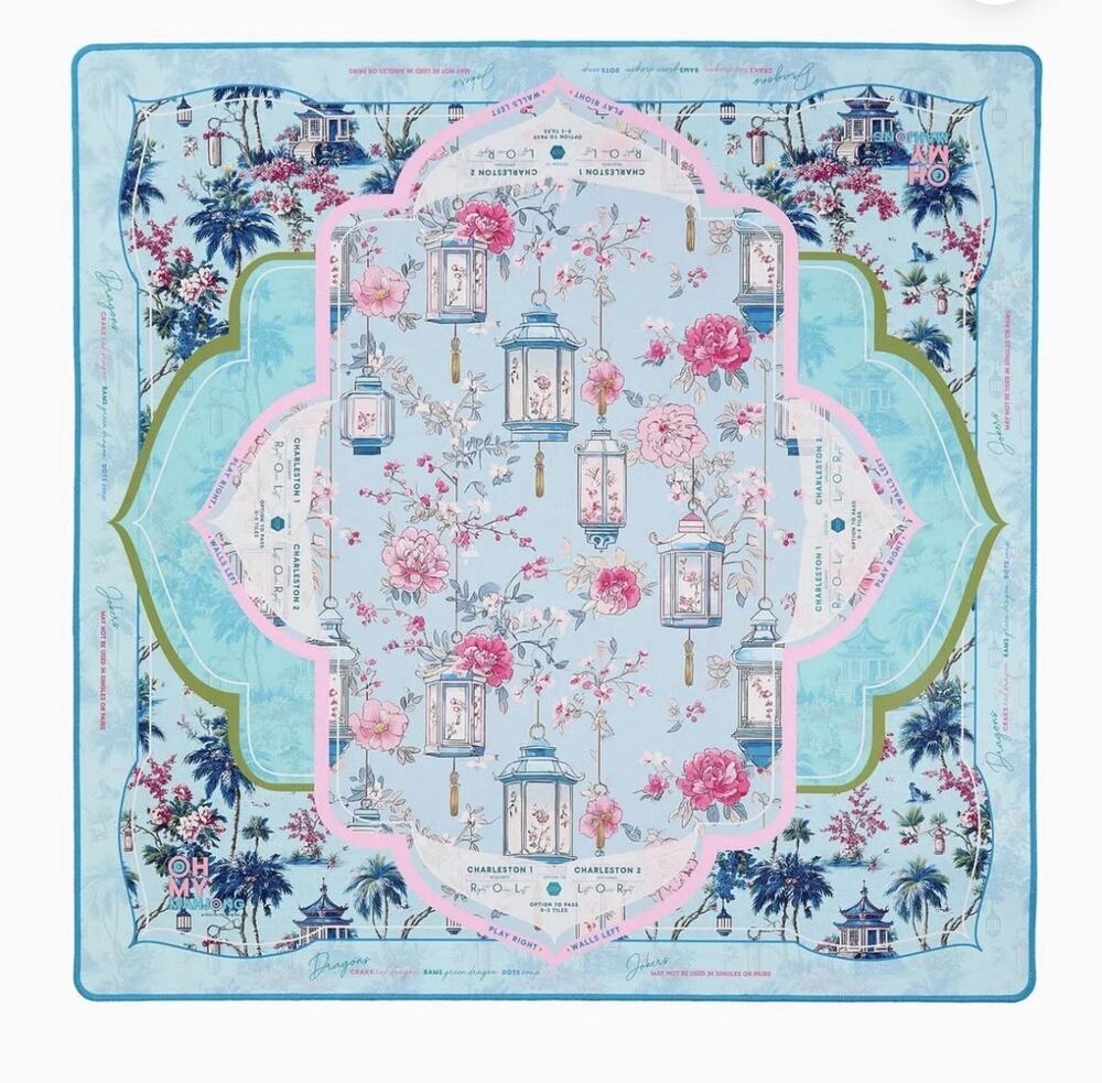 New Mahjong Table Mat Non-Slip Game Mat w/ Carry Bag 31.5” chinoiserie Lanterns